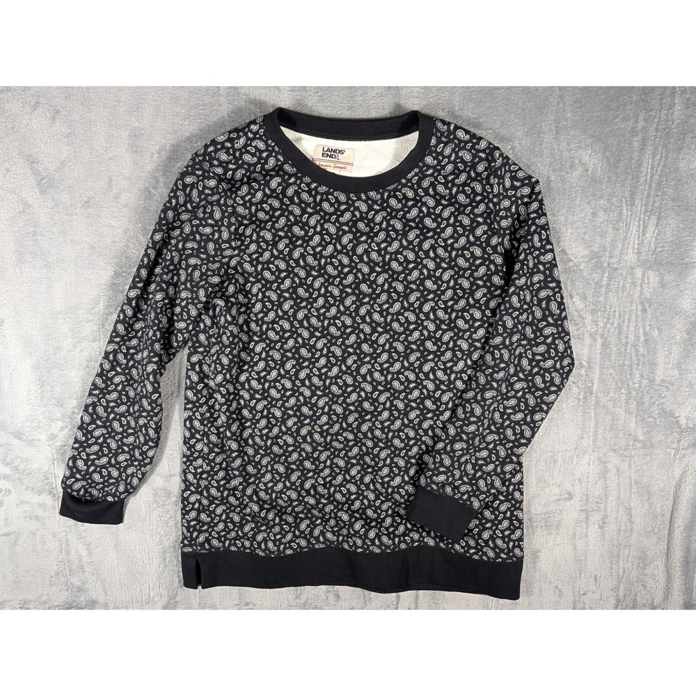 Lands' End Women's Serious Sweats Paisley Print Crewneck Sweatshirt Navy M